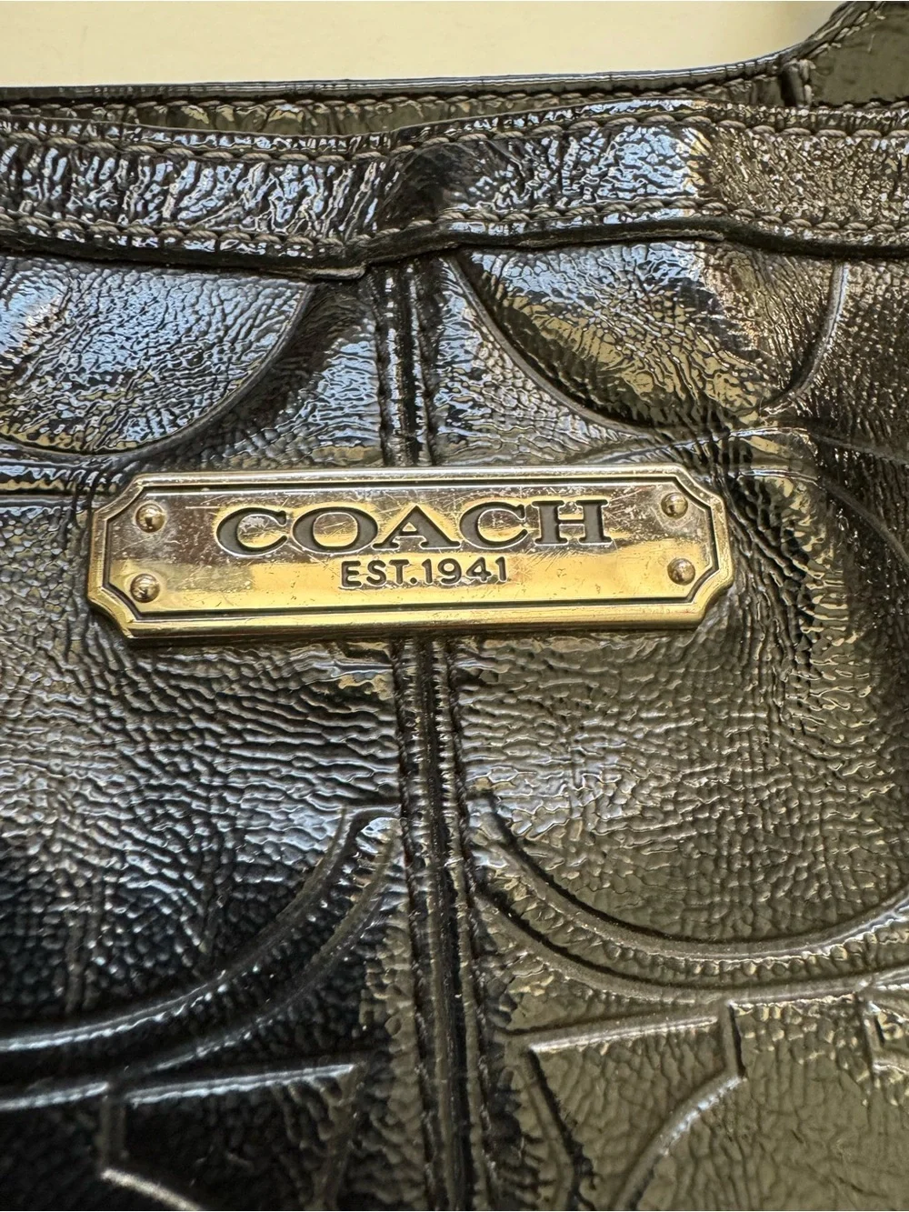 Coach Gallery Black Embossed Patent Leather Tote